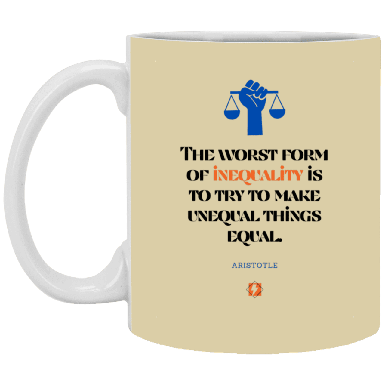 Ceramic Standard Mug 11oz with inspiring Aristotle quote: A128 - Communism is worse than inequality - Color: Tan