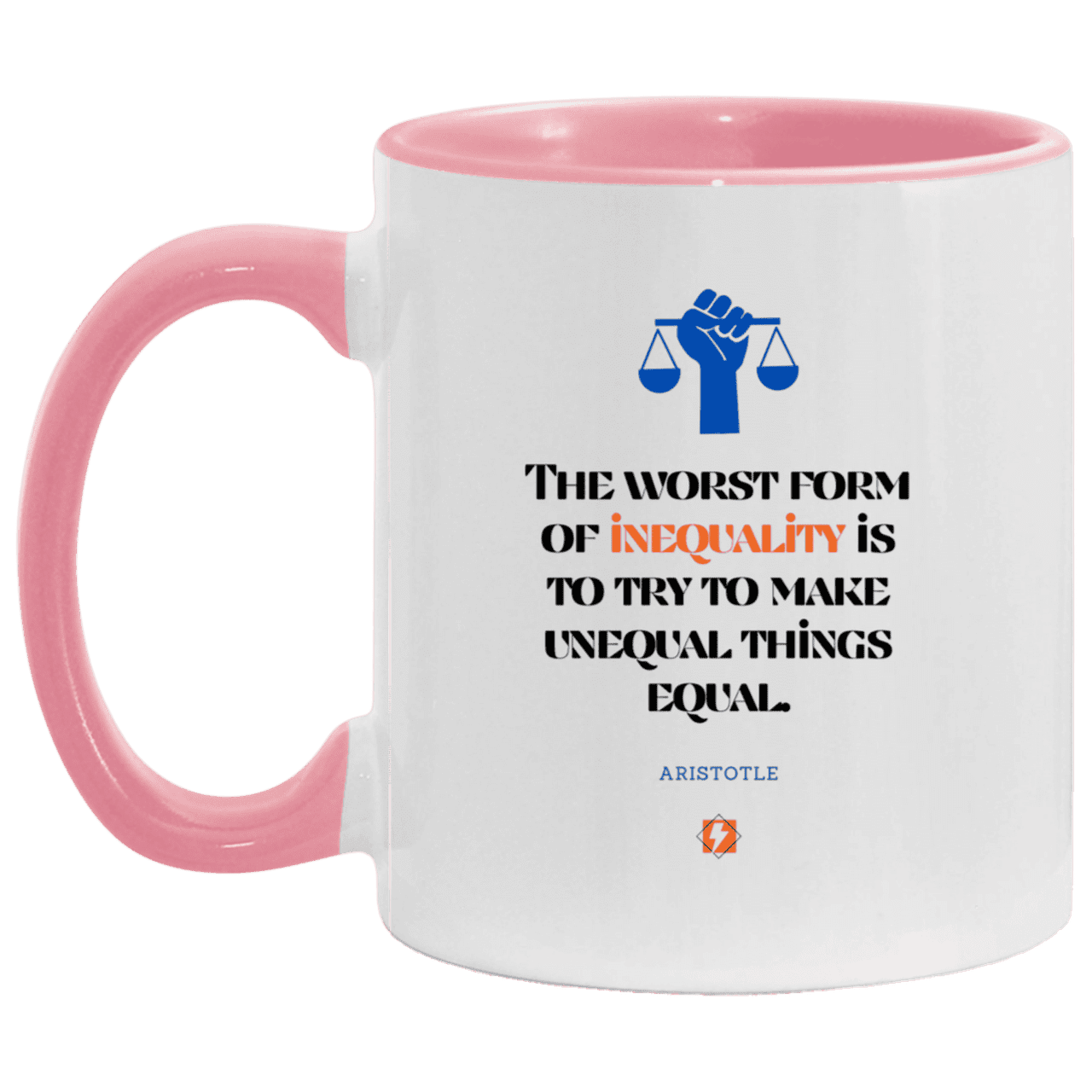 Ceramic Standard Mug 11oz with inspiring Aristotle quote: A128 - Communism is worse than inequality - Color: White/Pink