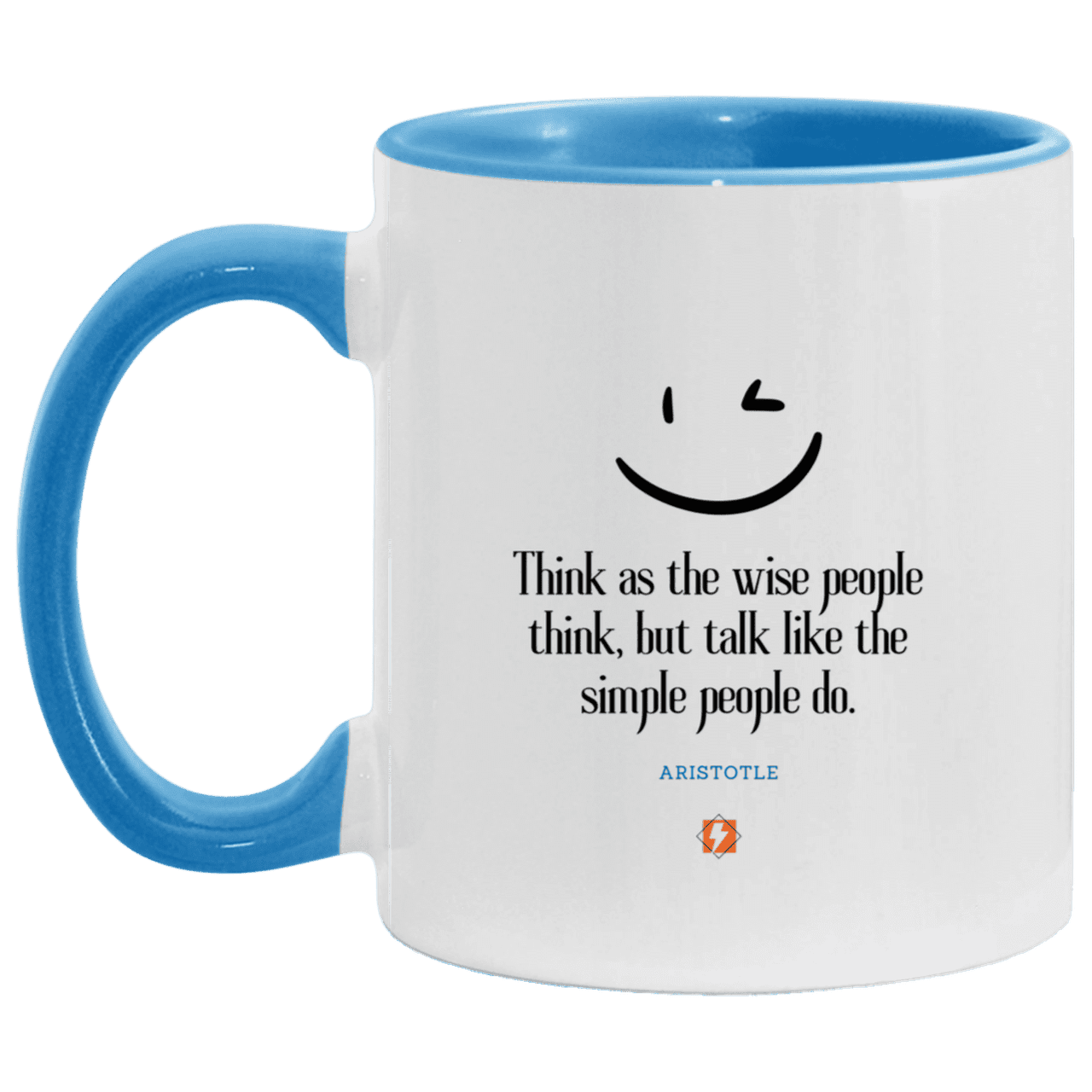 Ceramic Standard Mug 11oz with inspiring Aristotle quote: A129 - Think wisely speak simply - Color: White/Light Blue