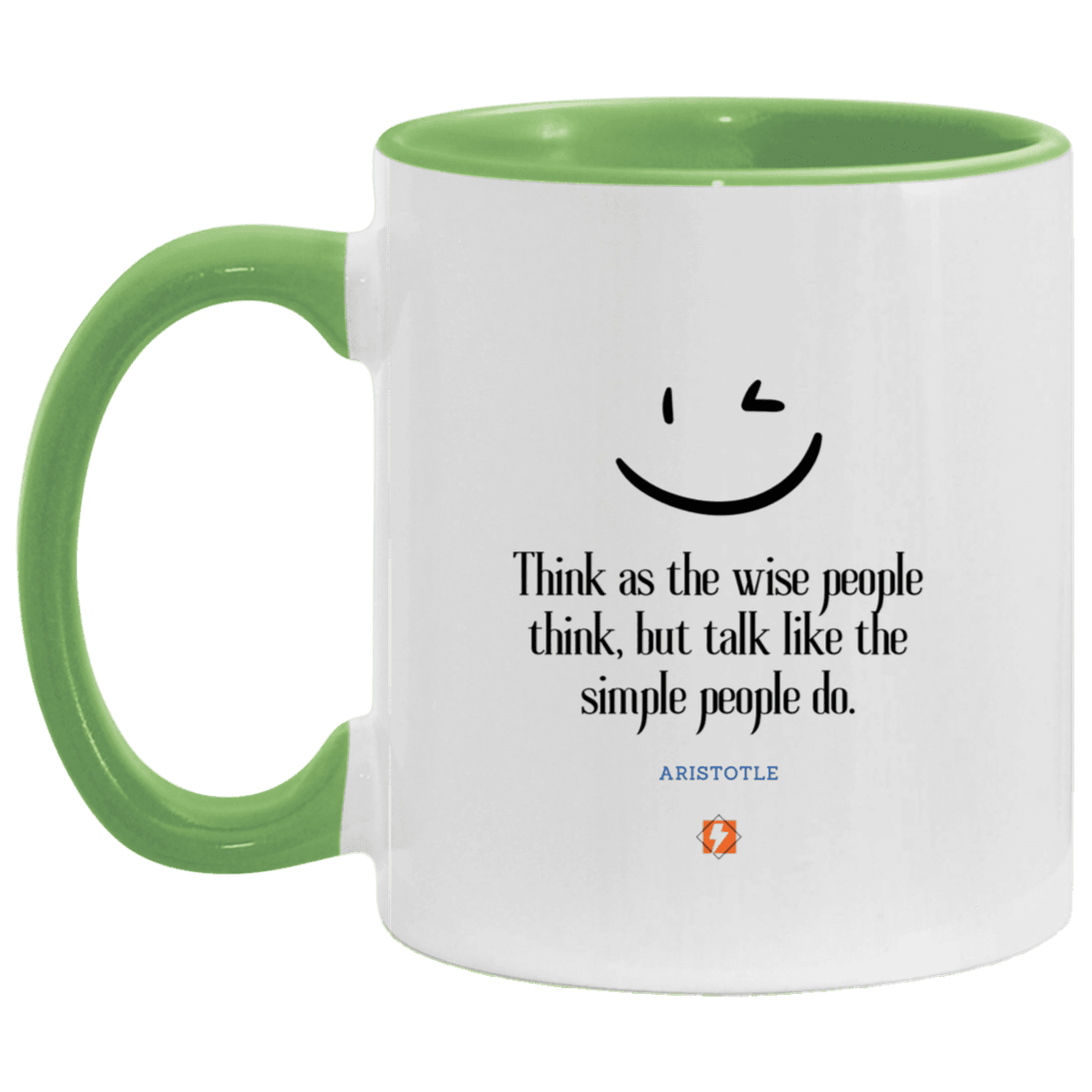 Ceramic Standard Mug 11oz with inspiring Aristotle quote: A129 - Think wisely speak simply - Color: White/Light Green