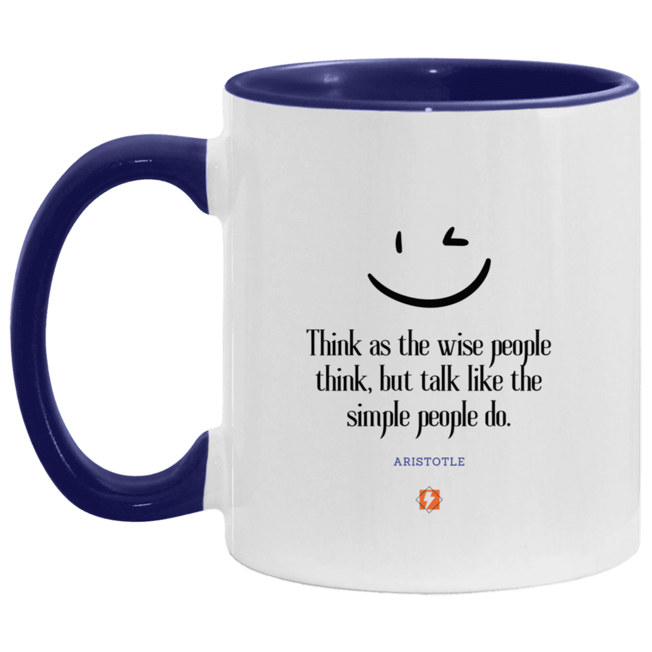 Ceramic Standard Mug 11oz with inspiring Aristotle quote: A129 - Think wisely speak simply - Color: White/Midnight Blue