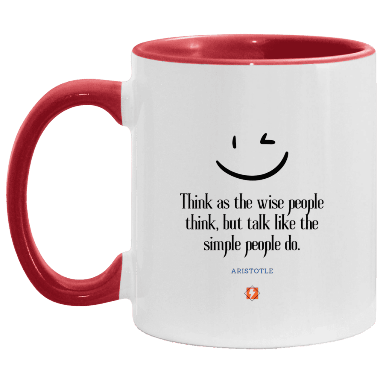 Ceramic Standard Mug 11oz with inspiring Aristotle quote: A129 - Think wisely speak simply - Color: White/Red