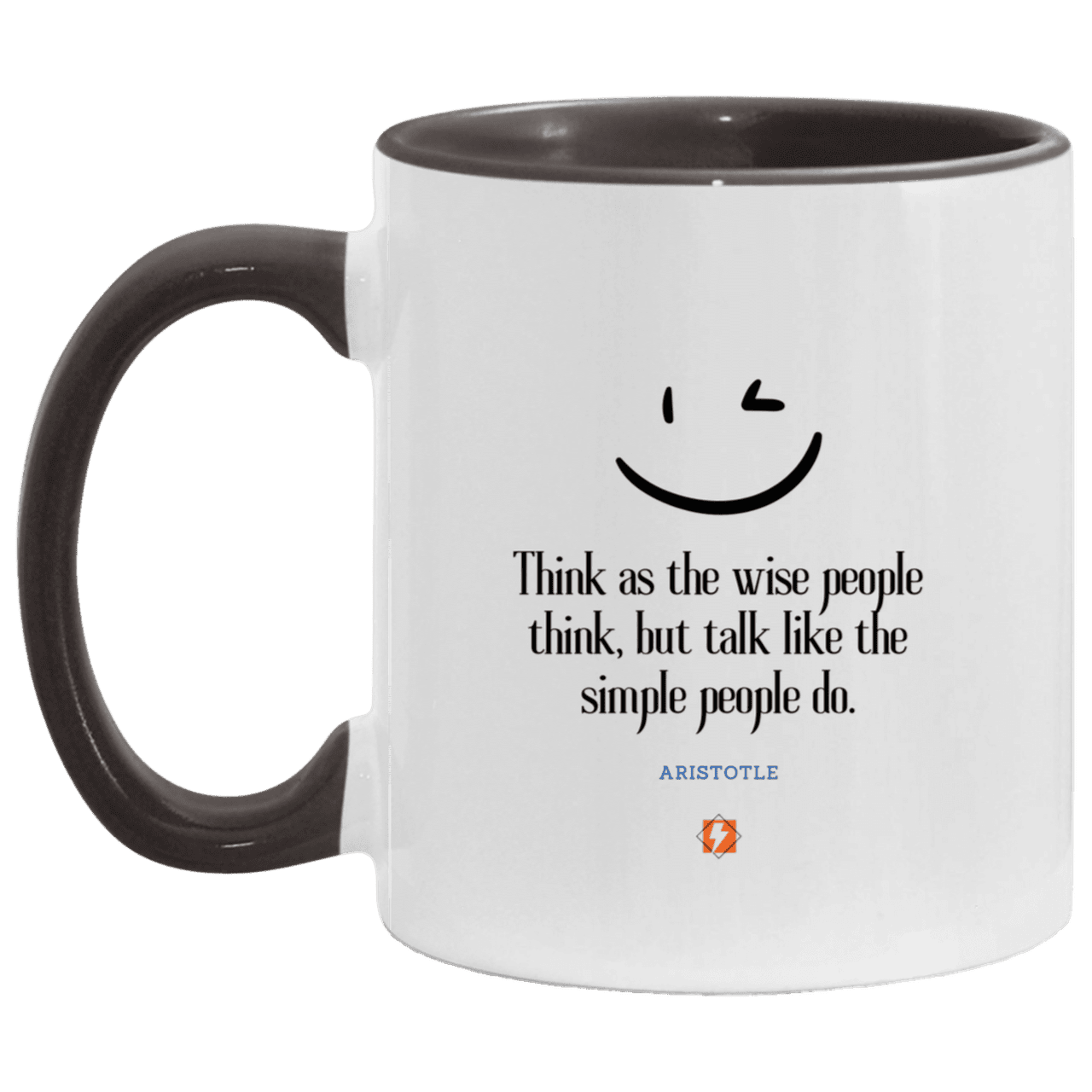 Ceramic Standard Mug 11oz with inspiring Aristotle quote: A129 - Think wisely speak simply - Color: White/Black