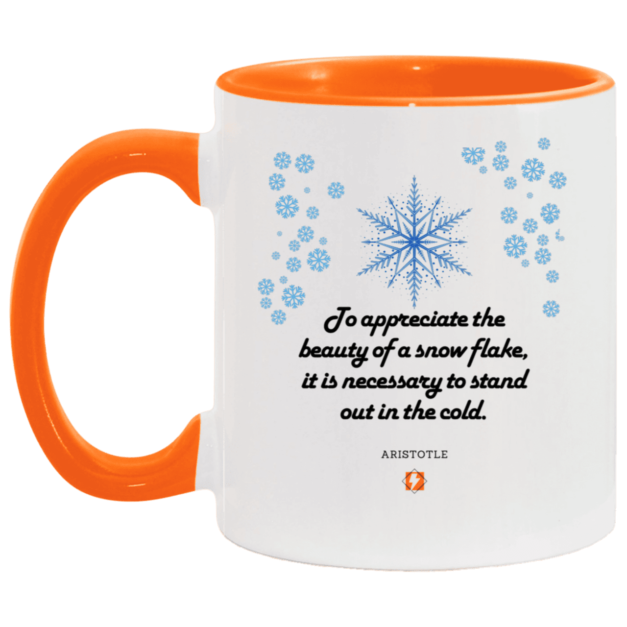 Ceramic Standard Mug 11oz with inspiring Aristotle quote: A130 - Appreciation requires interaction - Color: White/Orange