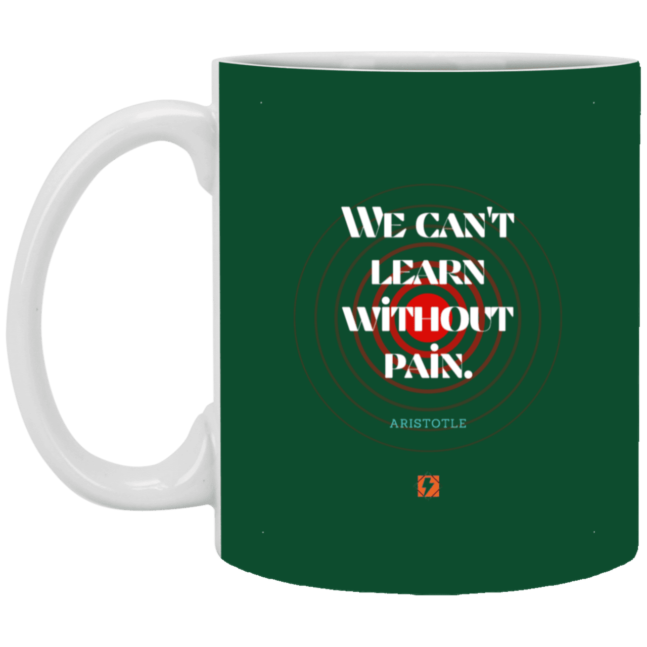 Ceramic Standard Mug 11oz with inspiring Aristotle quote: A131 - Learning comes with pain - Color: Forest