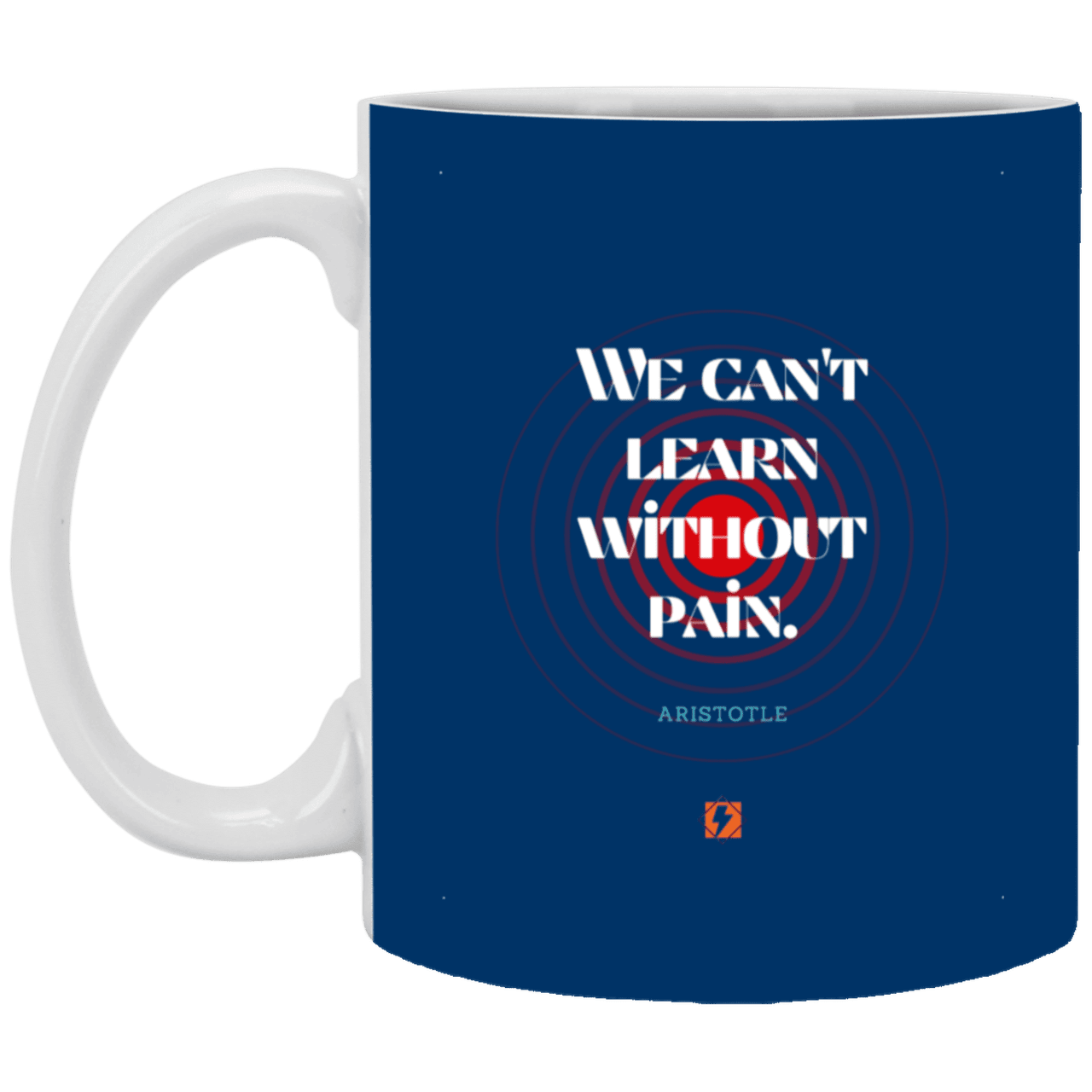 Ceramic Standard Mug 11oz with inspiring Aristotle quote: A131 - Learning comes with pain - Color: Royal