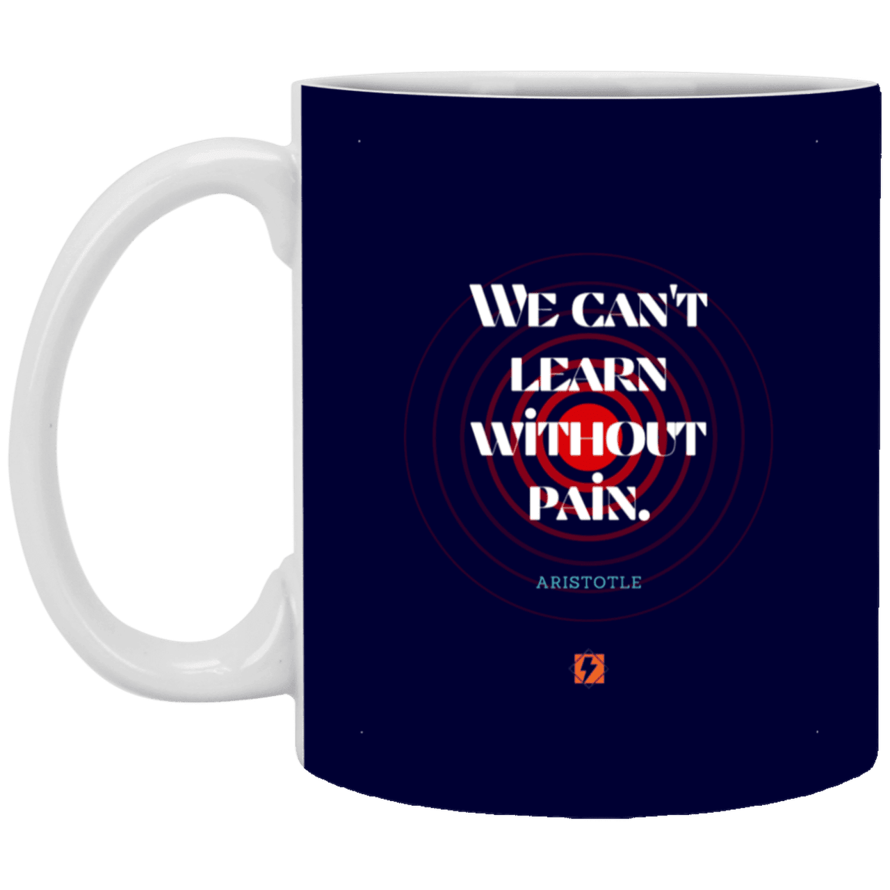 Ceramic Standard Mug 11oz with inspiring Aristotle quote: A131 - Learning comes with pain - Color: Navy