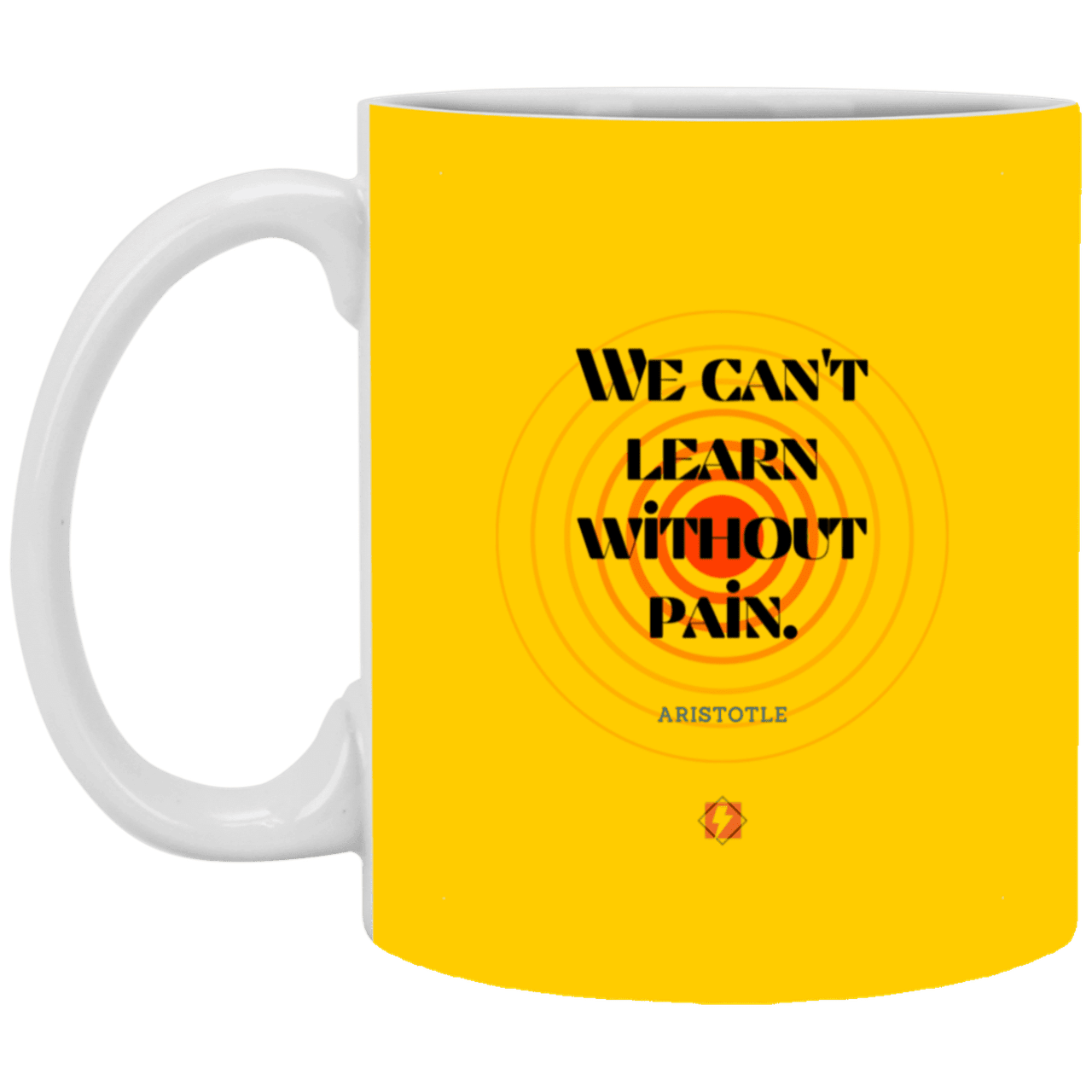 Ceramic Standard Mug 11oz with inspiring Aristotle quote: A131 - Learning comes with pain - Color: Athletic Gold