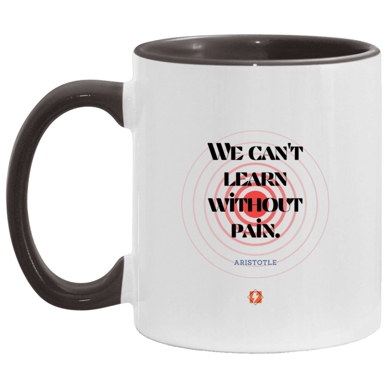 Ceramic Standard Mug 11oz with inspiring Aristotle quote: A131 - Learning comes with pain - Color: White/Black