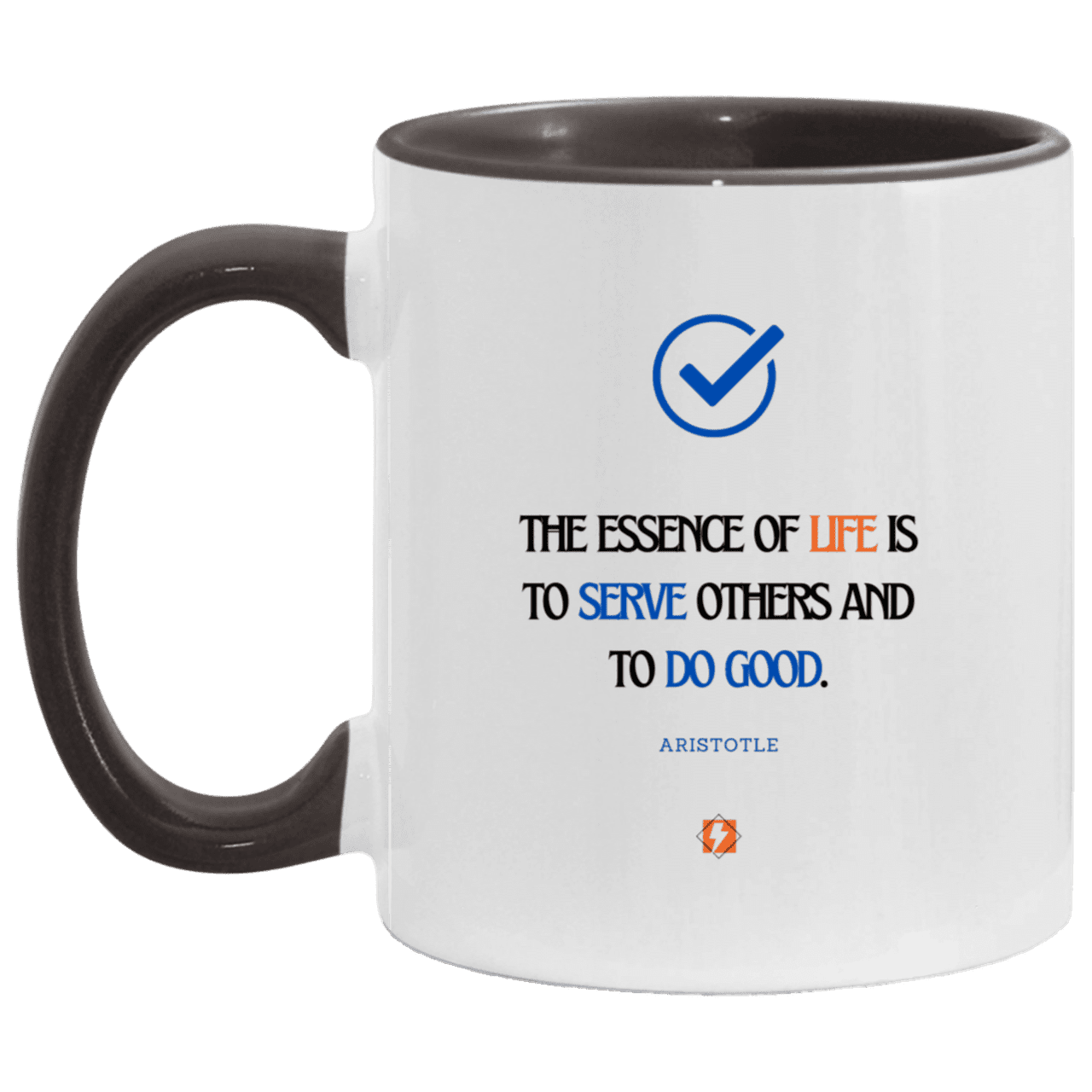 Ceramic Standard Mug 11oz with inspiring Aristotle quote: A132 - Life is about serving others - Color: White/Black