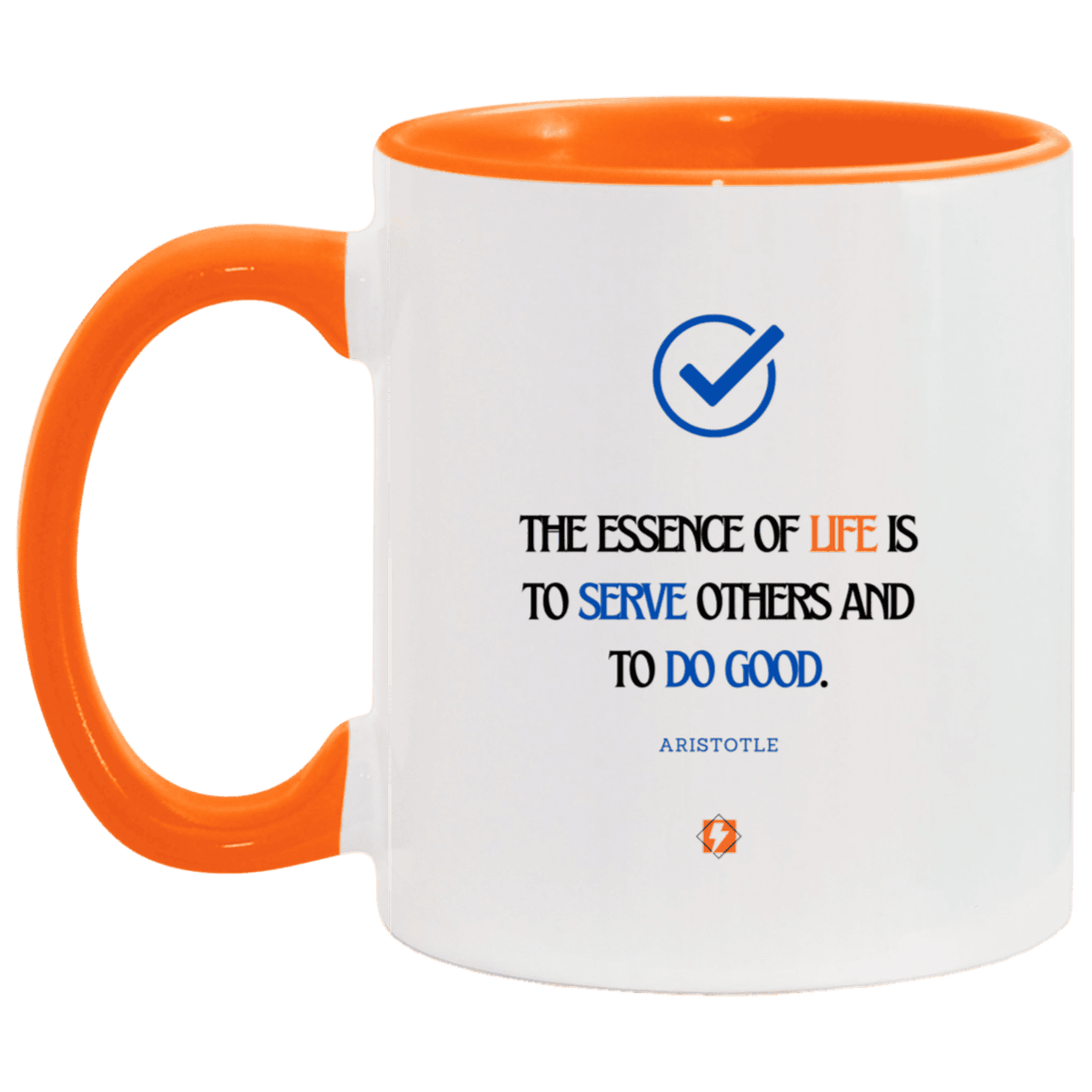 Ceramic Standard Mug 11oz with inspiring Aristotle quote: A132 - Life is about serving others - Color: White/Orange