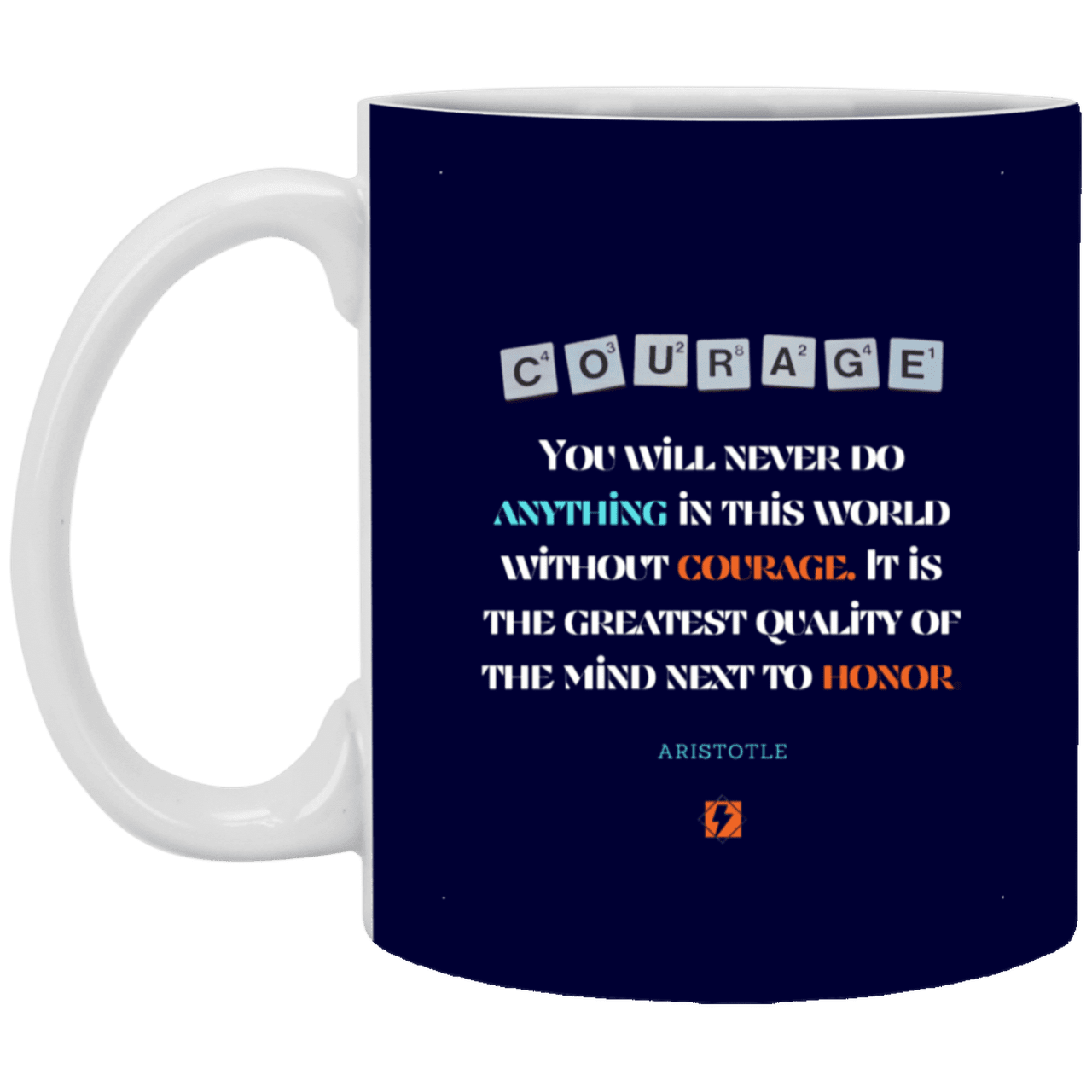 Ceramic Standard Mug 11oz with inspiring Aristotle quote: A133 - Courage is the greatest quality - Color: Navy