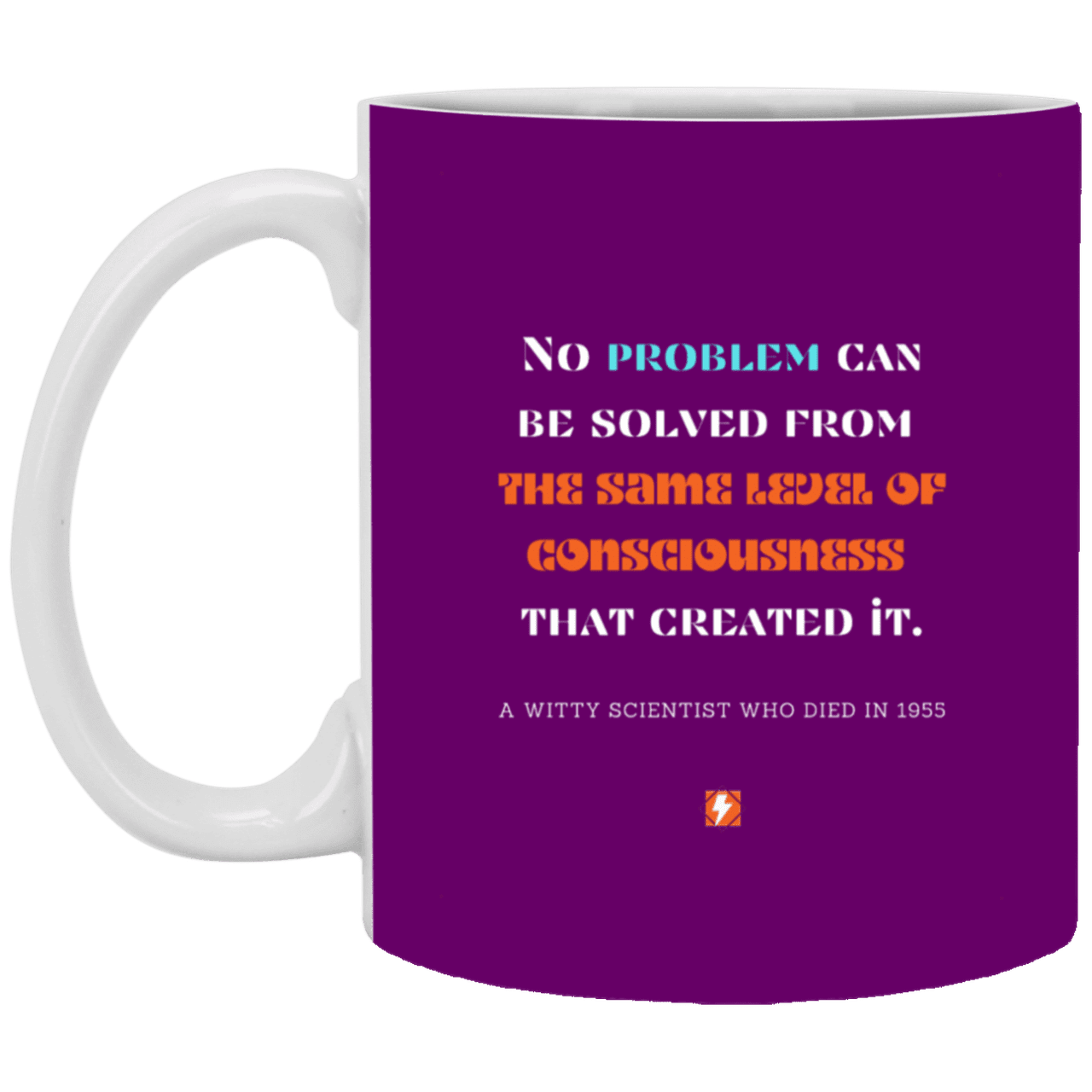 Ceramic Standard Mug 11oz with inspiring Einstein quote: E111 - New thinking leads to solutions - Color: Purple