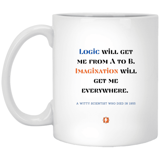 Ceramic Standard Mug 11oz with inspiring Einstein quote: E113 - Imagination vs Logic - Color: Plain White