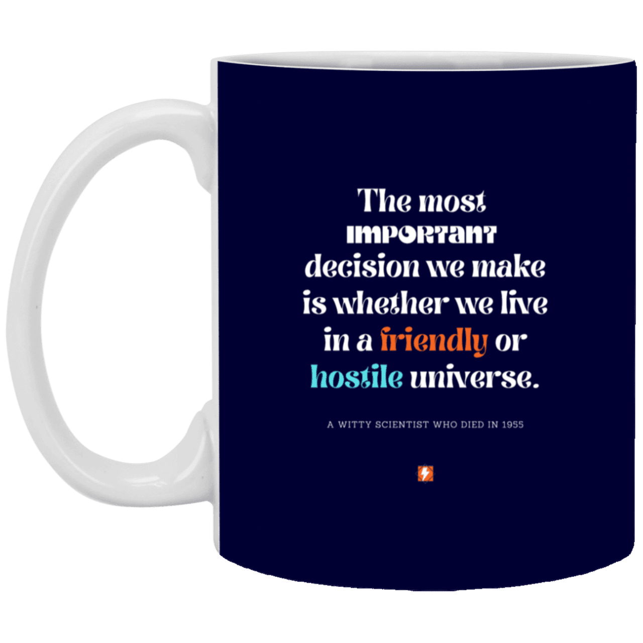 Ceramic Standard Mug 11oz with inspiring Einstein quote: E115 - Understand the universe - Color: Navy