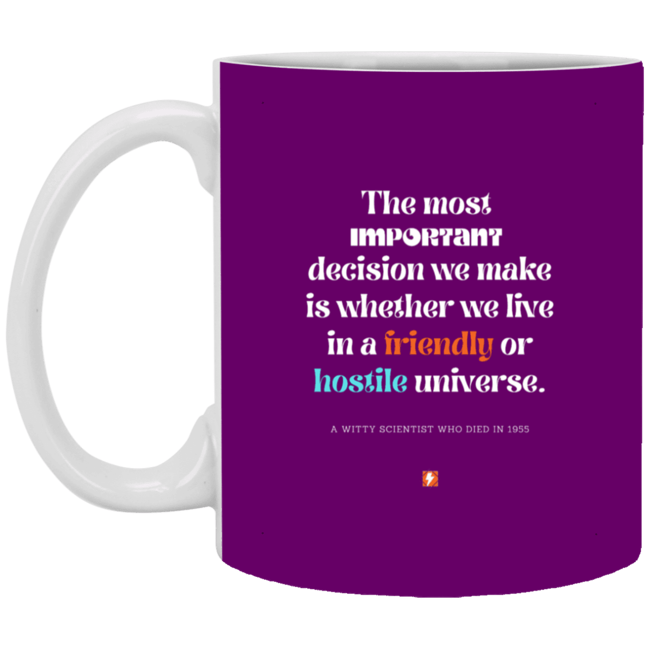 Ceramic Standard Mug 11oz with inspiring Einstein quote: E115 - Understand the universe - Color: Purple