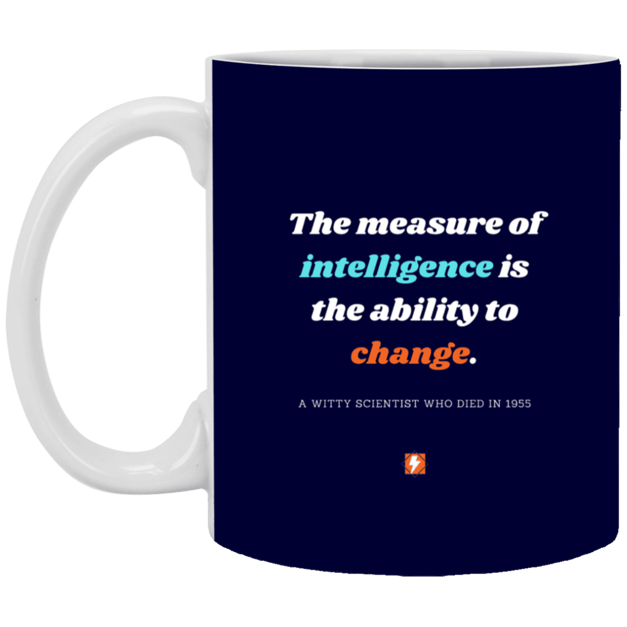 Ceramic Standard Mug 11oz with inspiring Einstein quote: E117 - Change-ability - Color: Navy