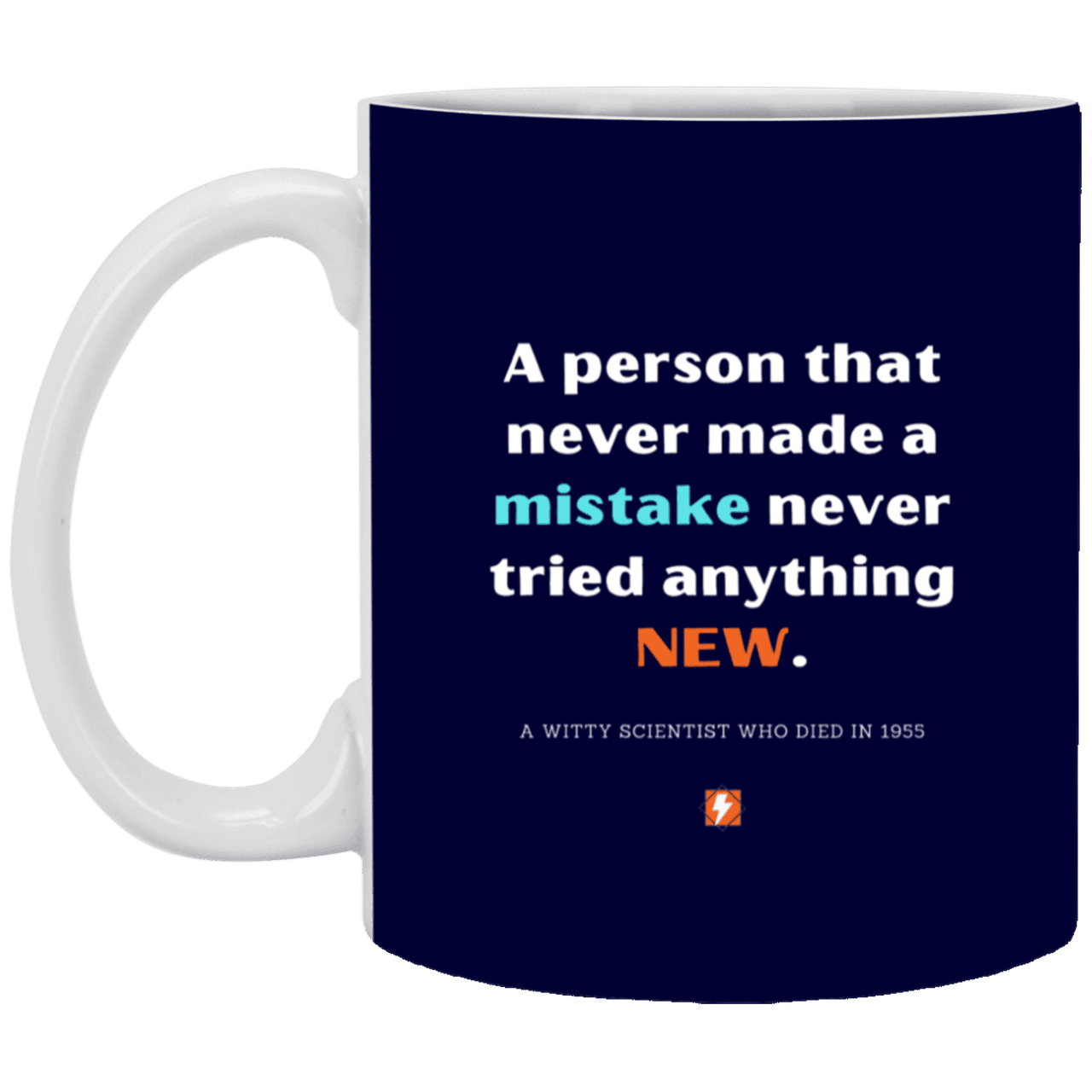 Ceramic Standard Mug 11oz with inspiring Einstein quote: E118 - Learn new things - Color: Navy