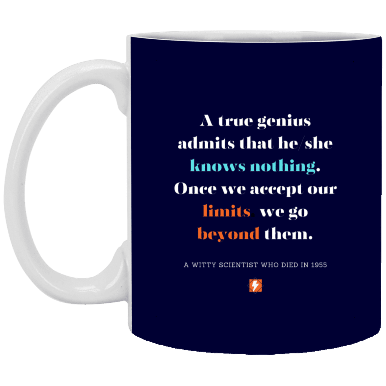 Ceramic Standard Mug 11oz with inspiring Einstein quote: E119 - Genius unlimited - Color: Navy