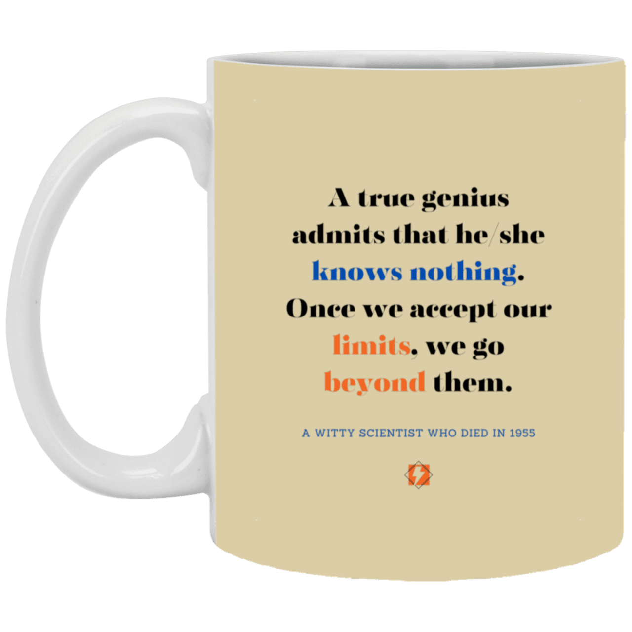 Ceramic Standard Mug 11oz with inspiring Einstein quote: E119 - Genius unlimited - Color: Tan