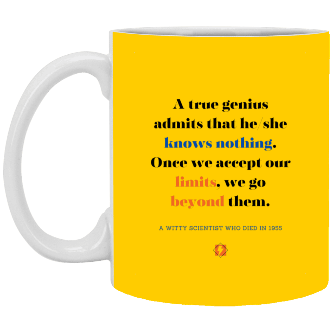 Ceramic Standard Mug 11oz with inspiring Einstein quote: E119 - Genius unlimited - Color: Athletic Gold