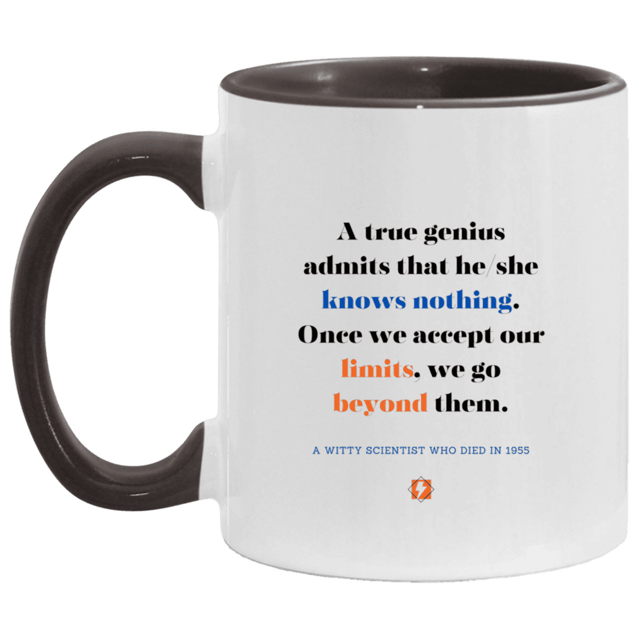 Ceramic Standard Mug 11oz with inspiring Einstein quote: E119 - Genius unlimited - Color: White/Black