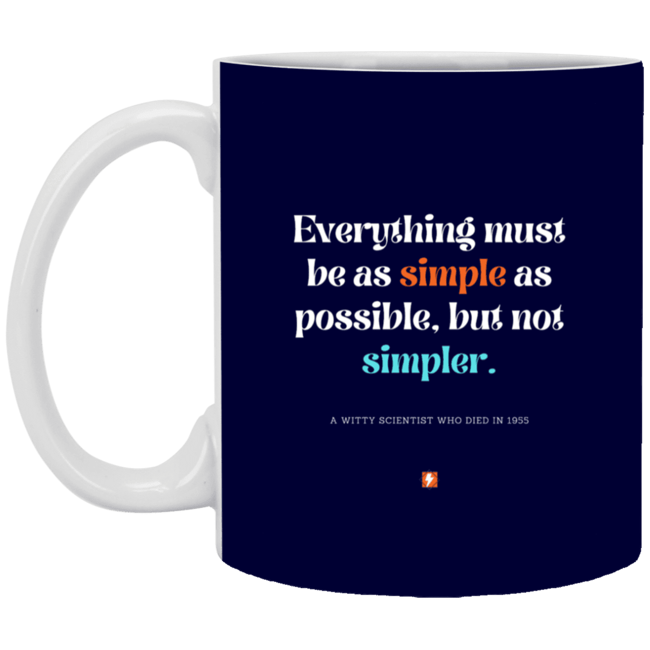 Ceramic Standard Mug 11oz with inspiring Einstein quote: E122 - Simplicity is best - Color: Navy