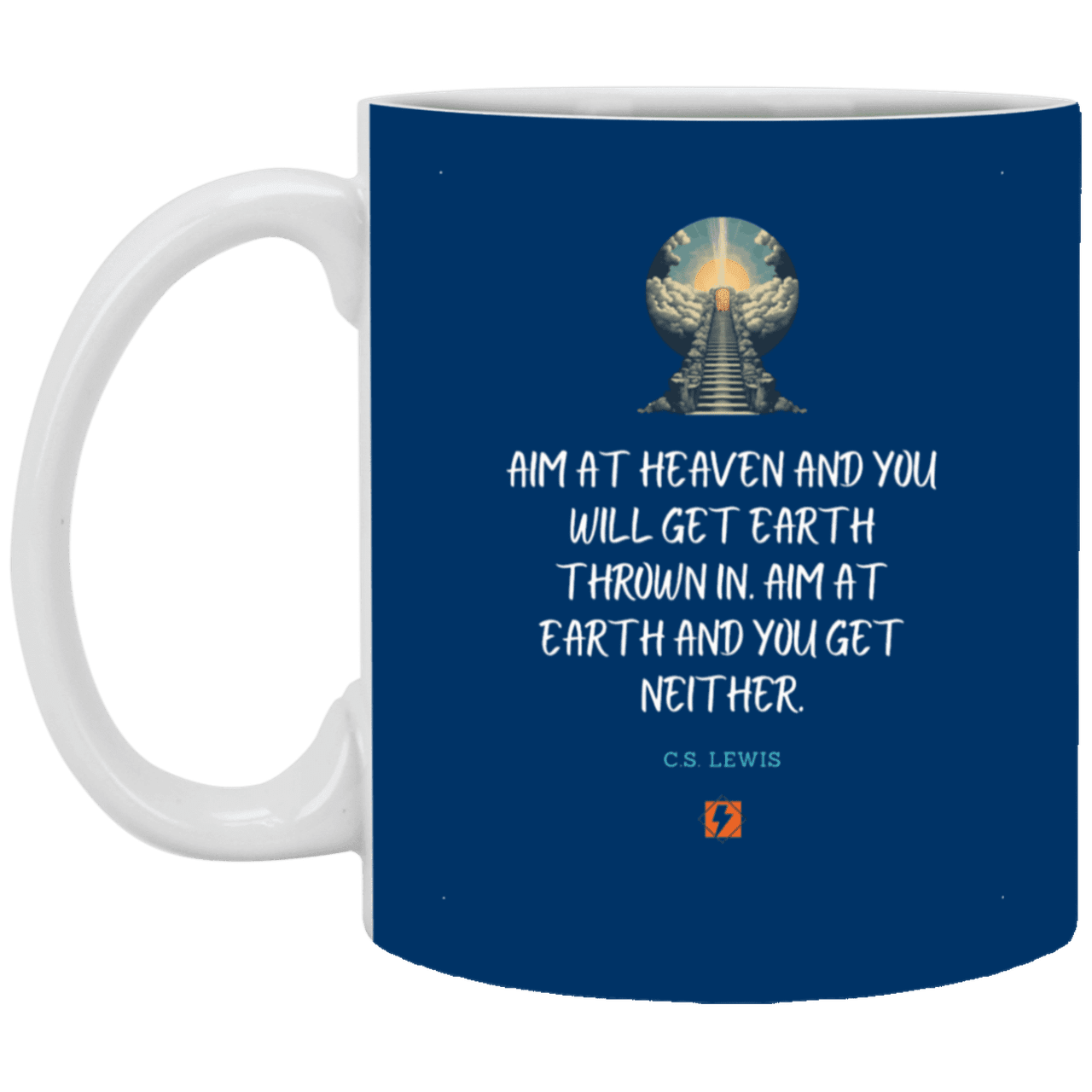 Ceramic Standard Mug 11oz with inspiring Lewis quote: CS101 - Aim for heaven - Color: Royal