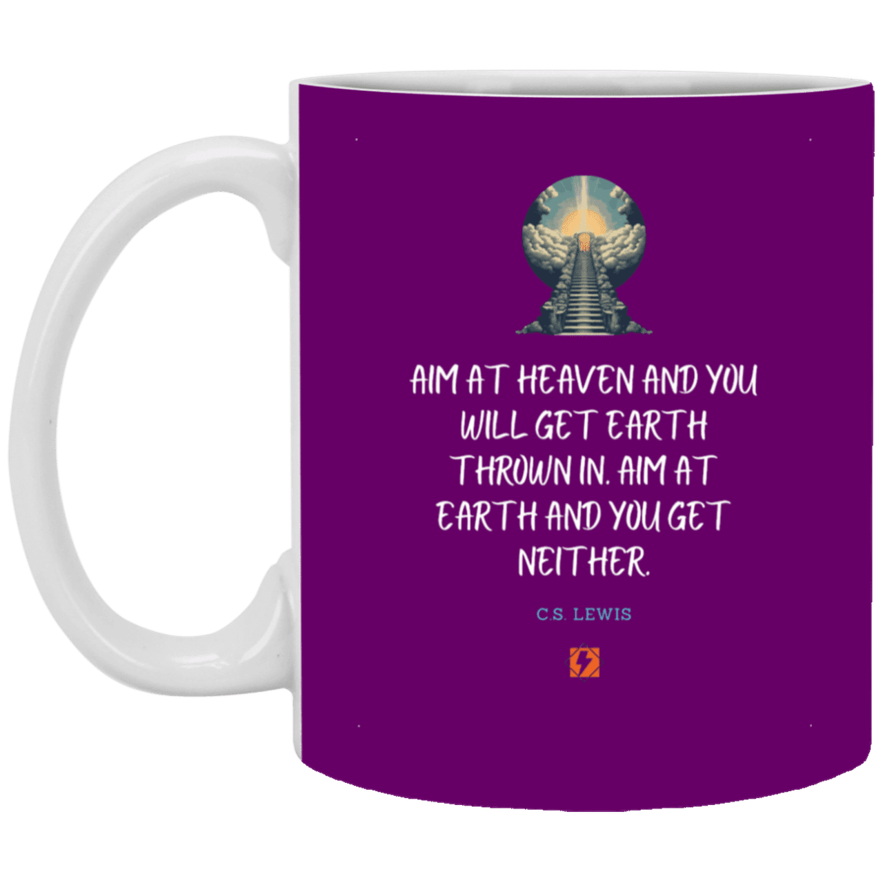 Ceramic Standard Mug 11oz with inspiring Lewis quote: CS101 - Aim for heaven - Color: Purple