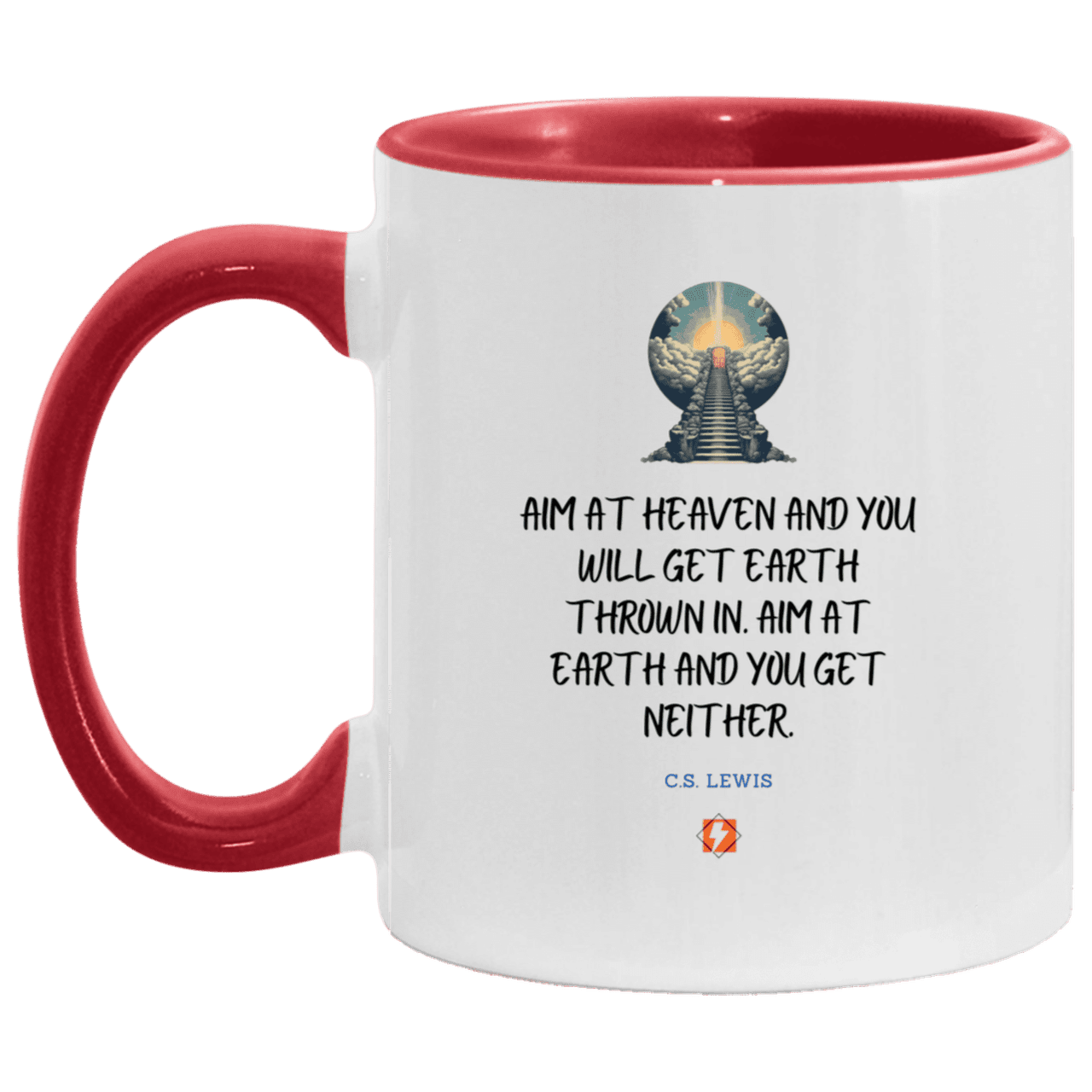 Ceramic Standard Mug 11oz with inspiring Lewis quote: CS101 - Aim for heaven - Color: White/Red