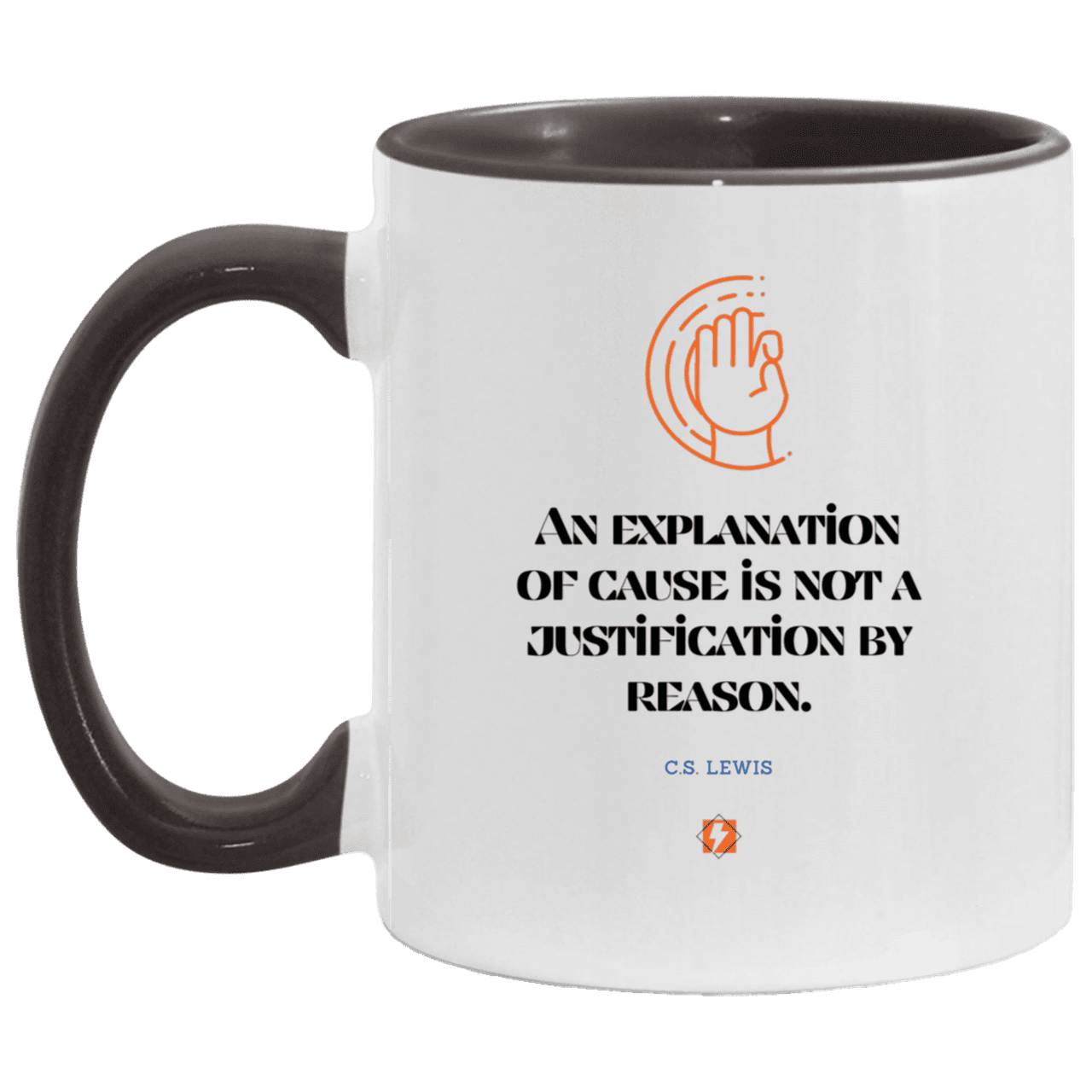 Ceramic Standard Mug 11oz with inspiring Lewis quote: CS102 - Explanations Vs Justifications - Color: White/Black