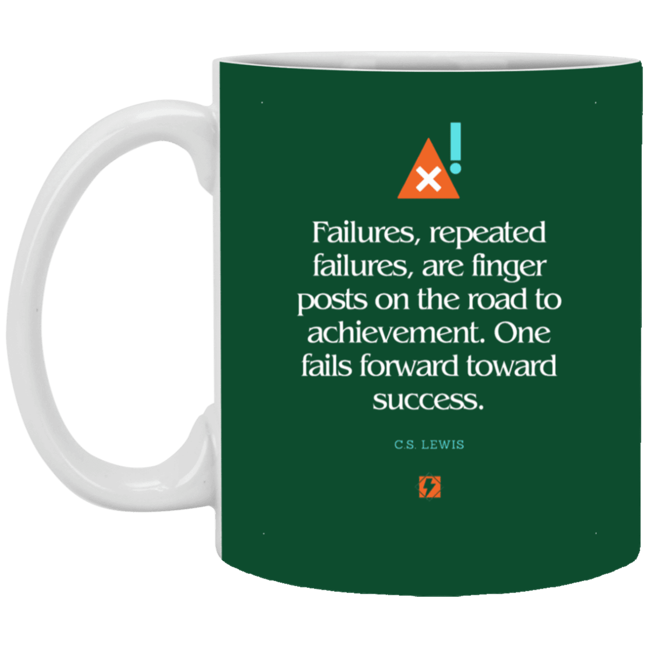 Ceramic Standard Mug 11oz with inspiring Lewis quote: CS104 - Failures to Success - Color: Forest