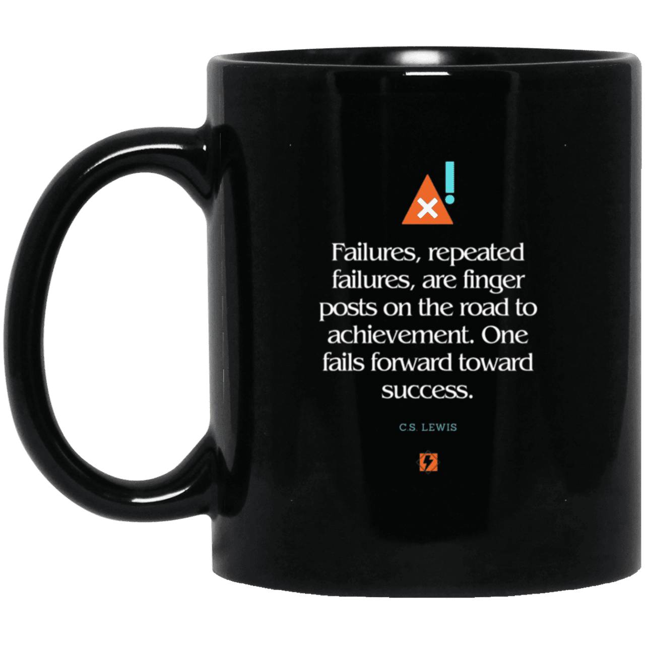 Ceramic Standard Mug 11oz with inspiring Lewis quote: CS104 - Failures to Success - Color: Plain Black