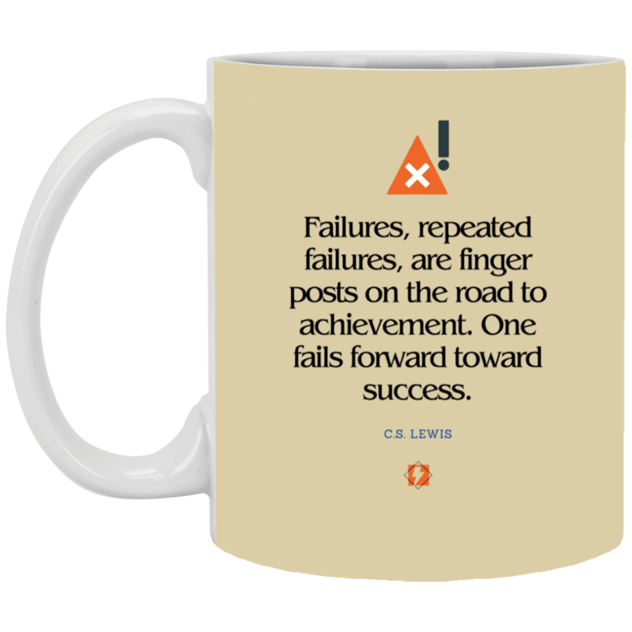 Ceramic Standard Mug 11oz with inspiring Lewis quote: CS104 - Failures to Success - Color: Tan