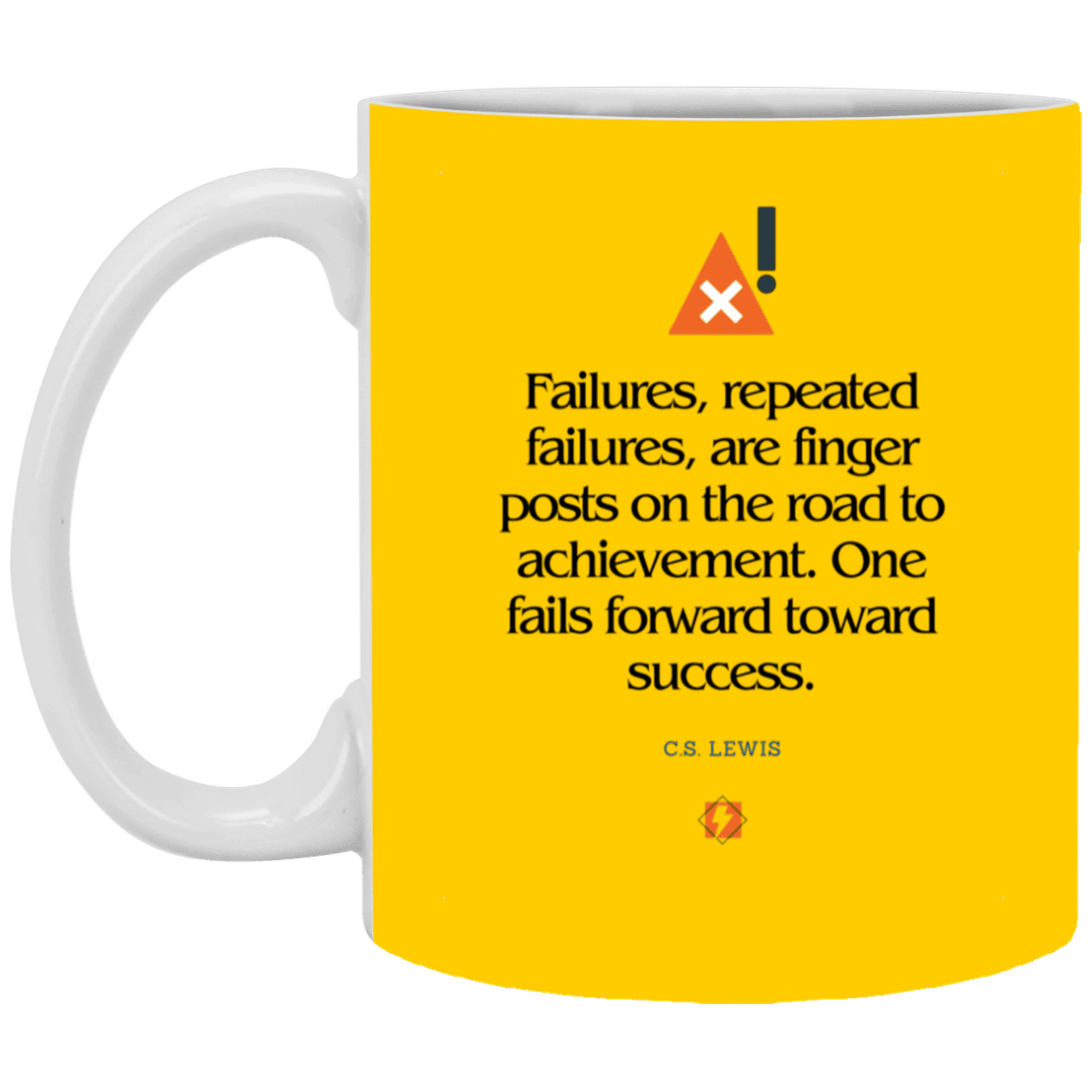 Ceramic Standard Mug 11oz with inspiring Lewis quote: CS104 - Failures to Success - Color: Athletic Gold