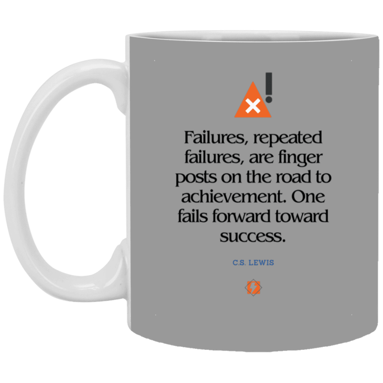 Ceramic Standard Mug 11oz with inspiring Lewis quote: CS104 - Failures to Success - Color: Gray