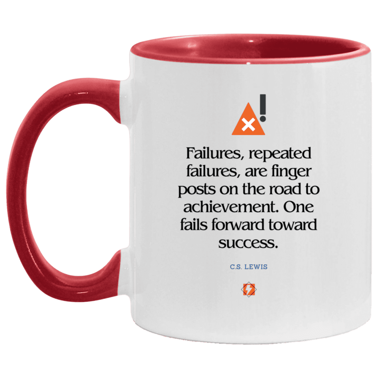 Ceramic Standard Mug 11oz with inspiring Lewis quote: CS104 - Failures to Success - Color: White/Red