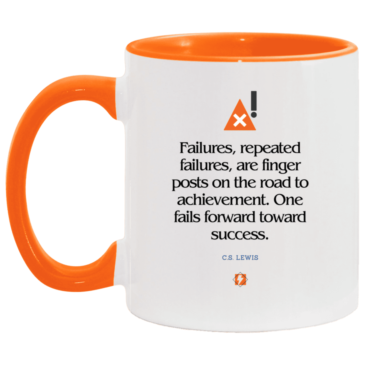 Ceramic Standard Mug 11oz with inspiring Lewis quote: CS104 - Failures to Success - Color: White/Orange