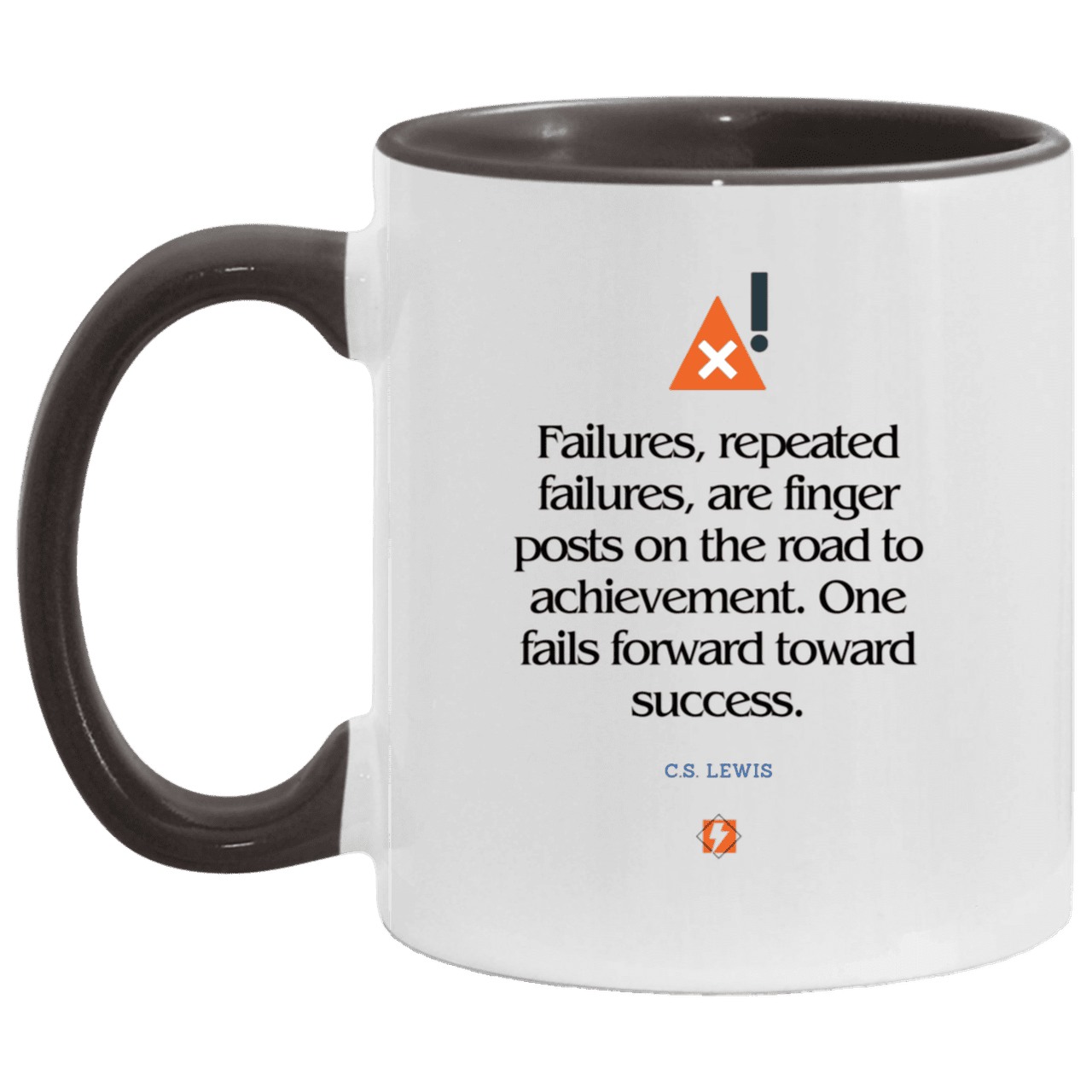 Ceramic Standard Mug 11oz with inspiring Lewis quote: CS104 - Failures to Success - Color: White/Black