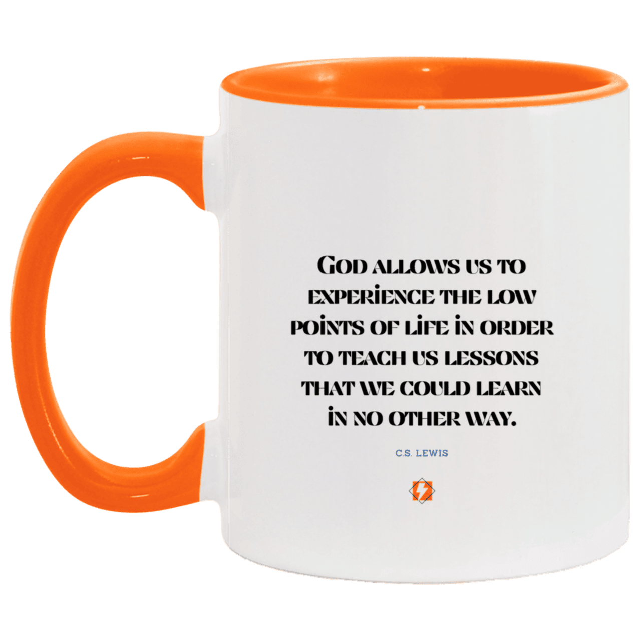 Ceramic Standard Mug 11oz with inspiring Lewis quote: CS105 - Lowpoints are lessons - Color: White/Orange