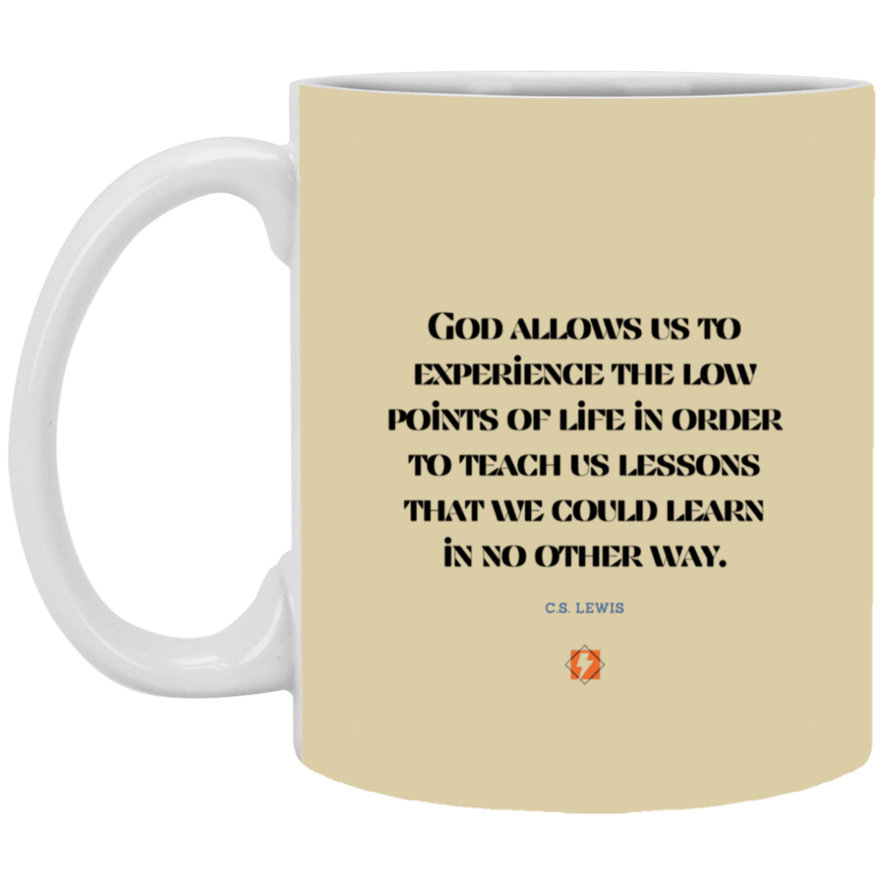 Ceramic Standard Mug 11oz with inspiring Lewis quote: CS105 - Lowpoints are lessons - Color: Tan