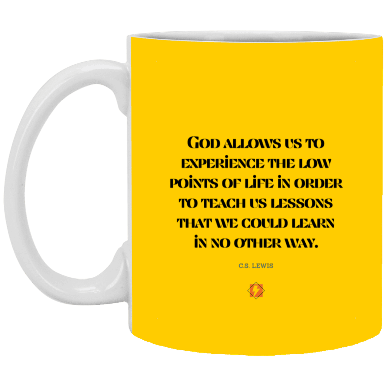 Ceramic Standard Mug 11oz with inspiring Lewis quote: CS105 - Lowpoints are lessons - Color: Athletic Gold