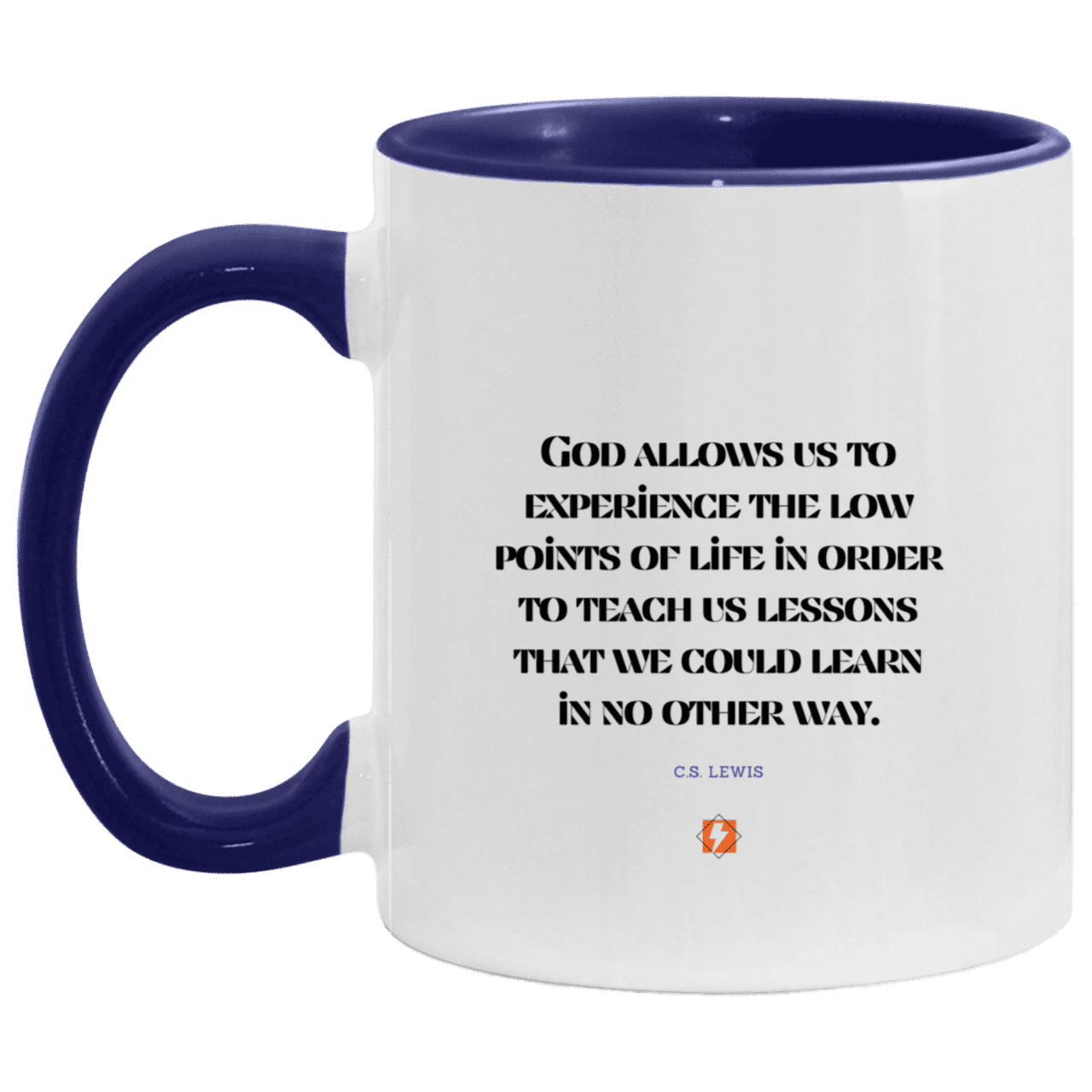 Ceramic Standard Mug 11oz with inspiring Lewis quote: CS105 - Lowpoints are lessons - Color: White/Midnight Blue