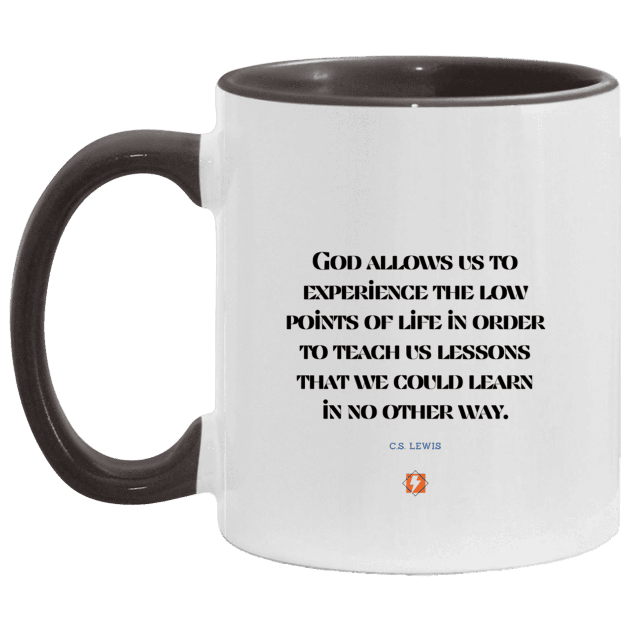 Ceramic Standard Mug 11oz with inspiring Lewis quote: CS105 - Lowpoints are lessons - Color: White/Black