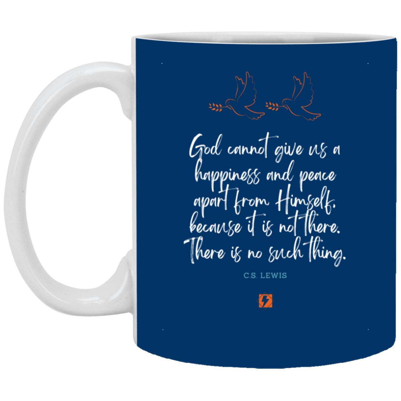 Ceramic Standard Mug 11oz with inspiring Lewis quote: CS106 - No peace apart from God - Color: Royal