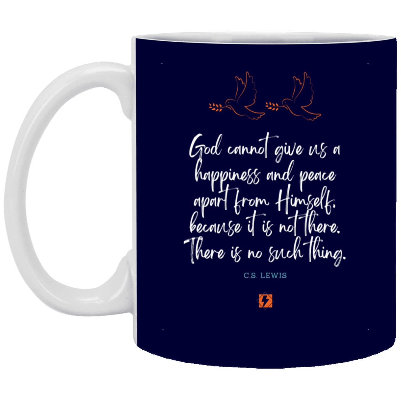 Ceramic Standard Mug 11oz with inspiring Lewis quote: CS106 - No peace apart from God - Color: Navy