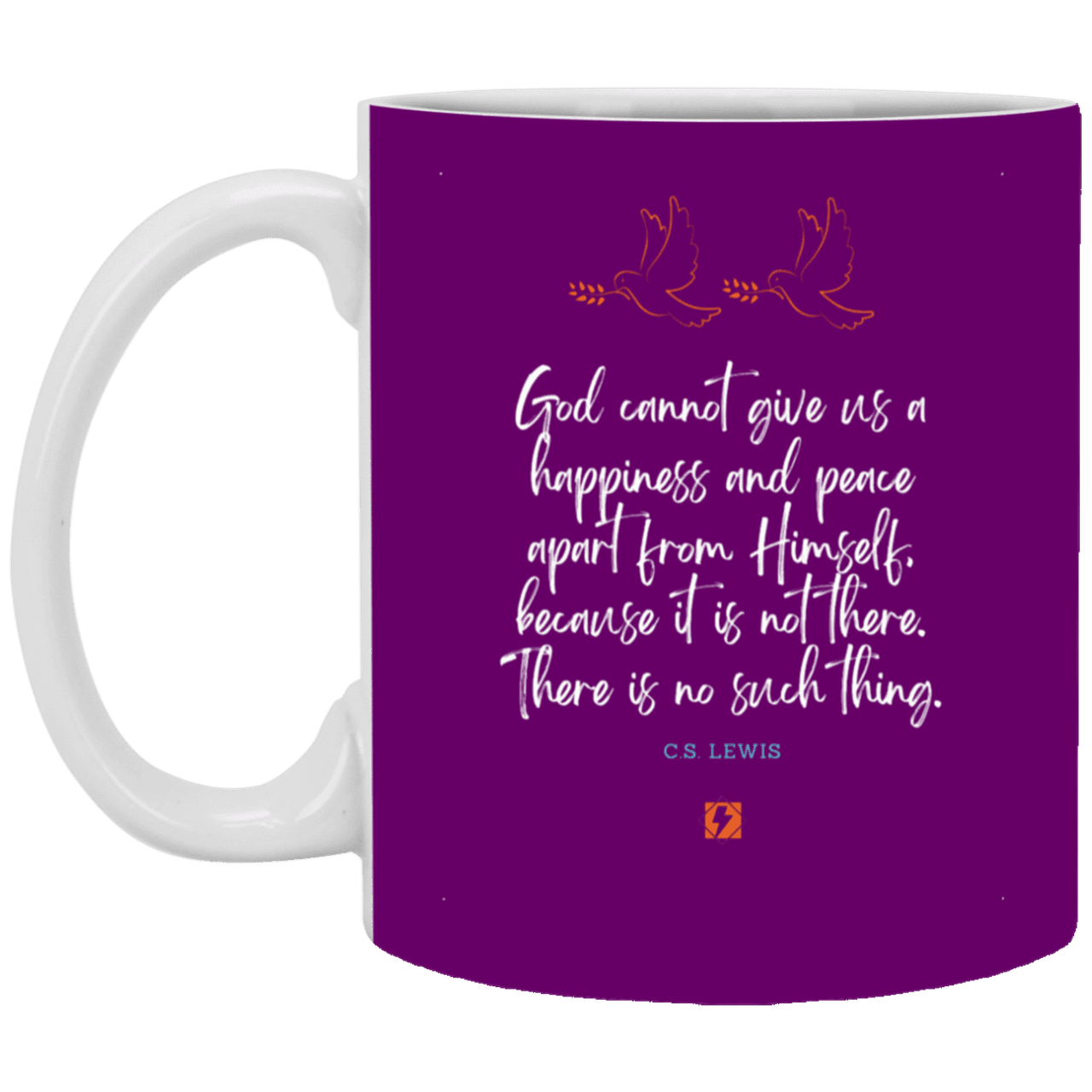 Ceramic Standard Mug 11oz with inspiring Lewis quote: CS106 - No peace apart from God - Color: Purple