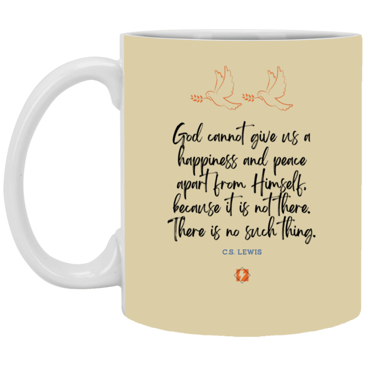 Ceramic Standard Mug 11oz with inspiring Lewis quote: CS106 - No peace apart from God - Color: Tan