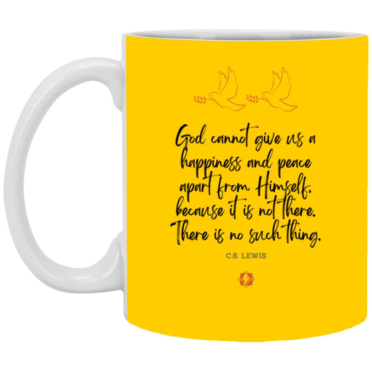 Ceramic Standard Mug 11oz with inspiring Lewis quote: CS106 - No peace apart from God - Color: Athletic Gold