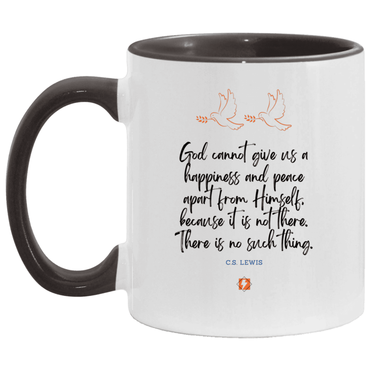 Ceramic Standard Mug 11oz with inspiring Lewis quote: CS106 - No peace apart from God - Color: White/Black